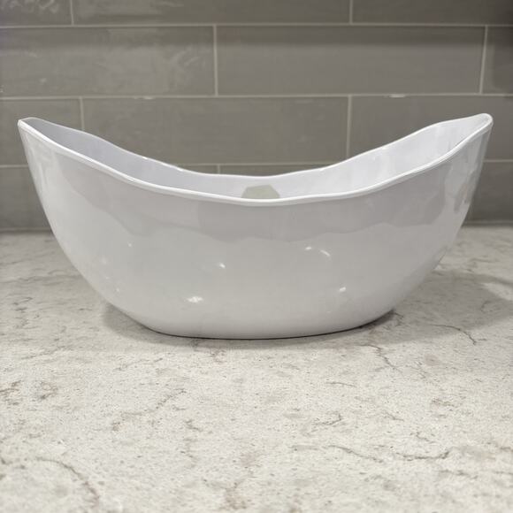 White Handled SERVING BOWL 13x7.5” Melamine ARTISAN DE LUXE Salad Serve NEW - Picture 5 of 8